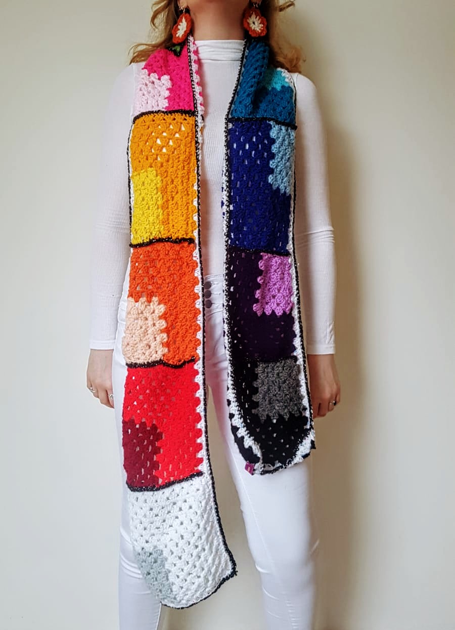 Rainbow crochet scarf