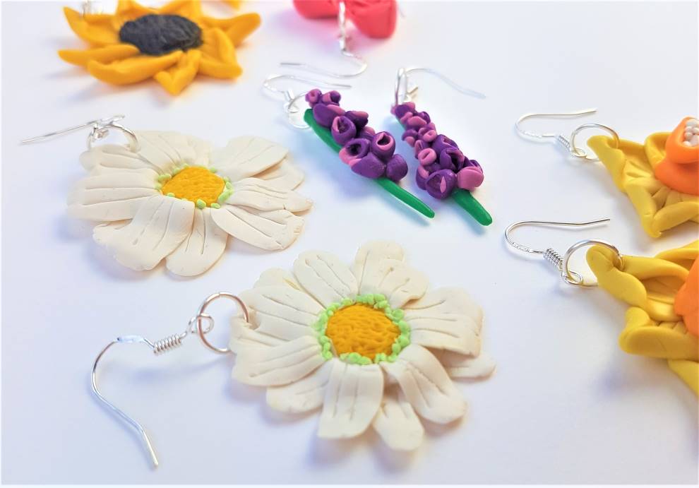 daisy flower polymer clay earrings designs