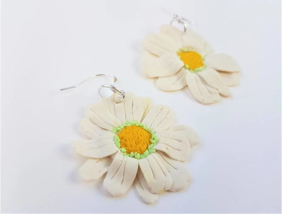 daisy flower polymer clay earrings designs