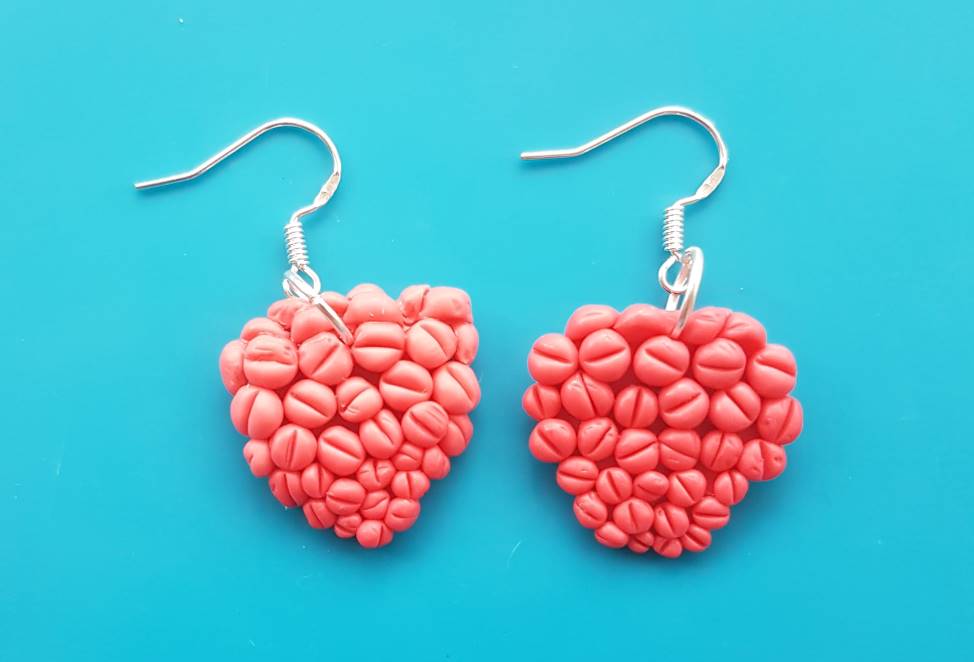polymer clay raspberry earrings
