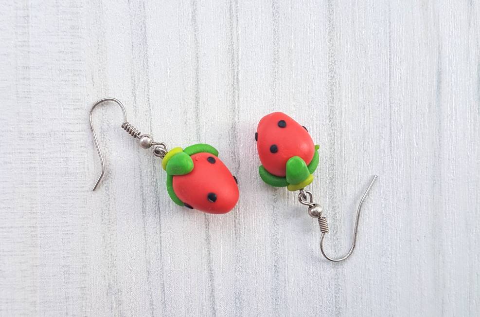 strawberry polymer clay earrings