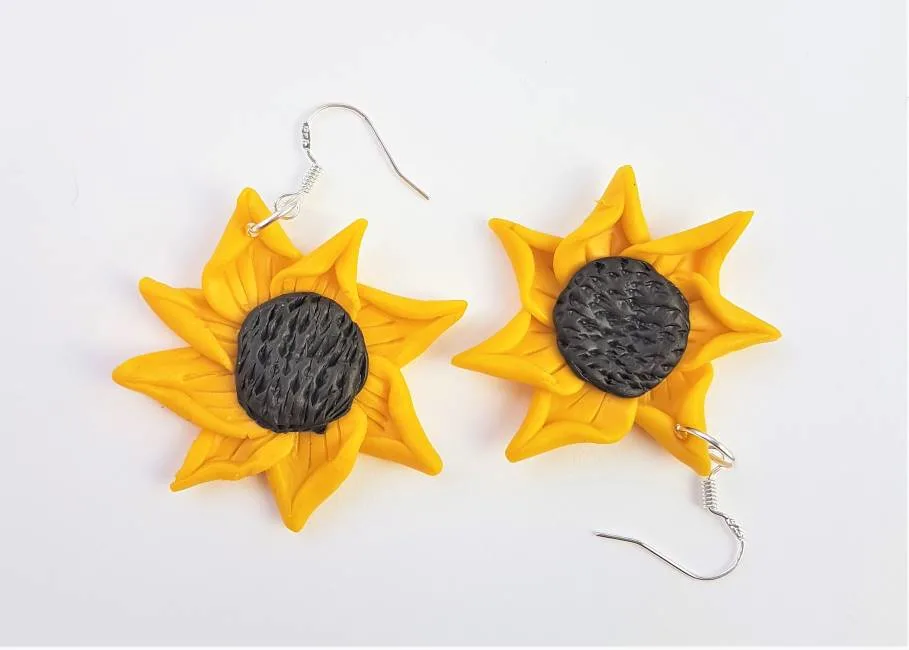 sunflower polymer clay earrings