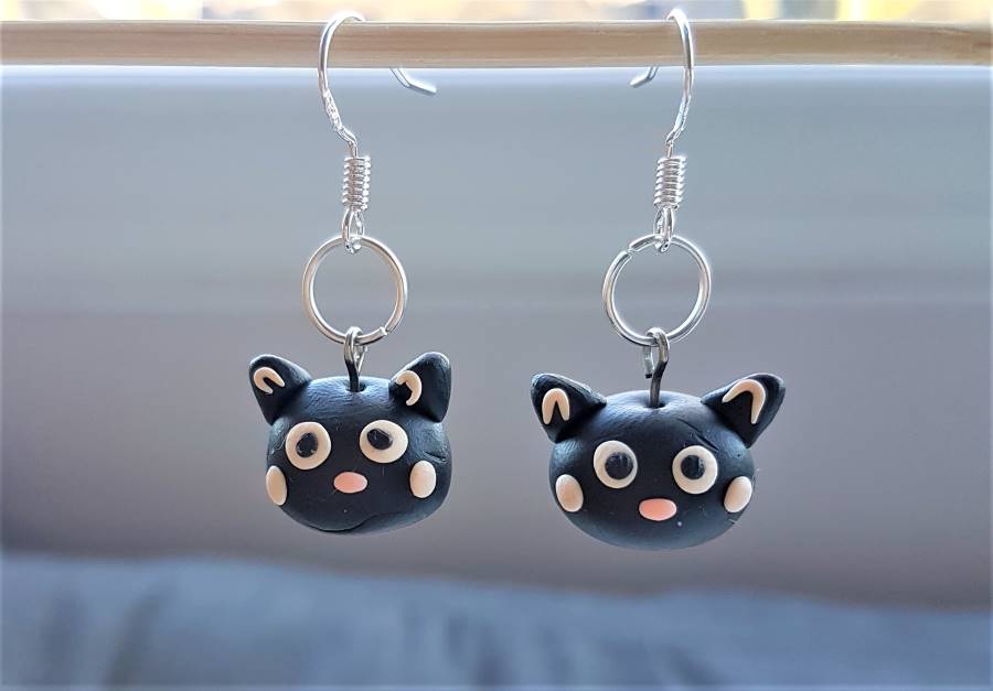 black cat polymer clay earrings