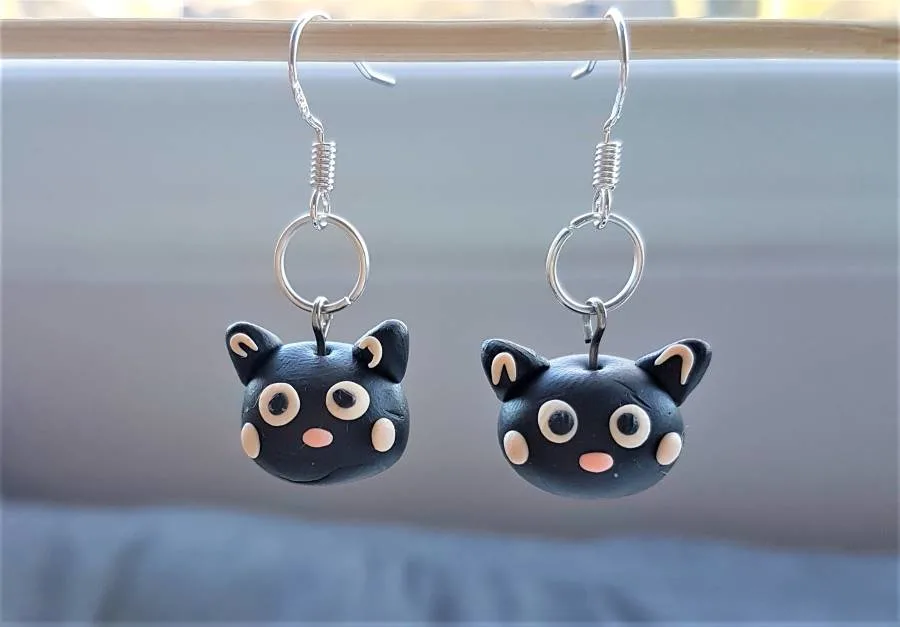 black cat polymer clay earrings