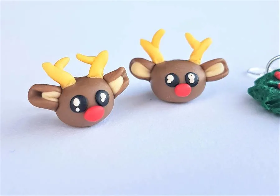 Reindeer Christmas polymer clay earrings