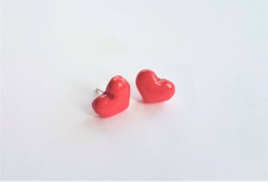 polymer clay heart stud earrings