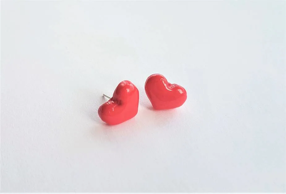 polymer clay heart stud earrings