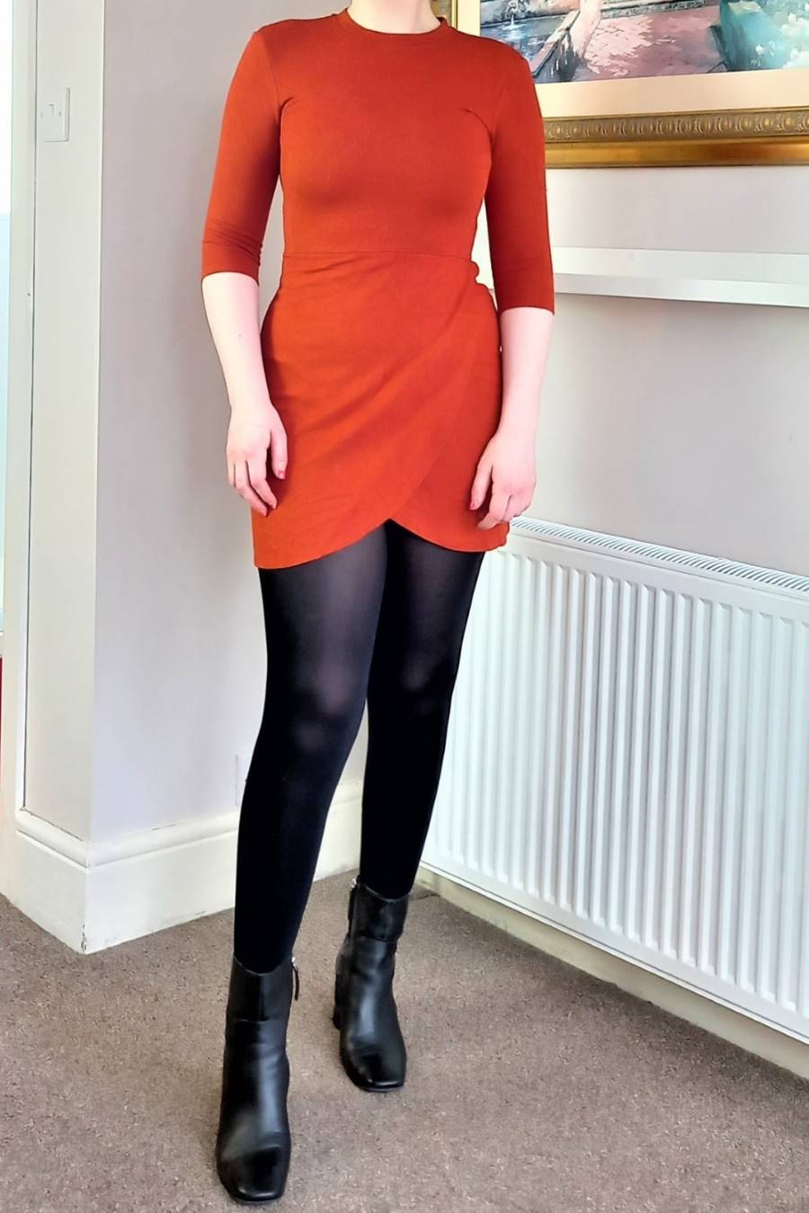 orange sleeved dress