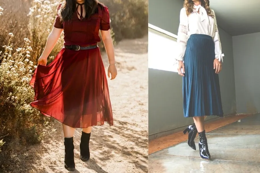 Ankle boots with longs skirts