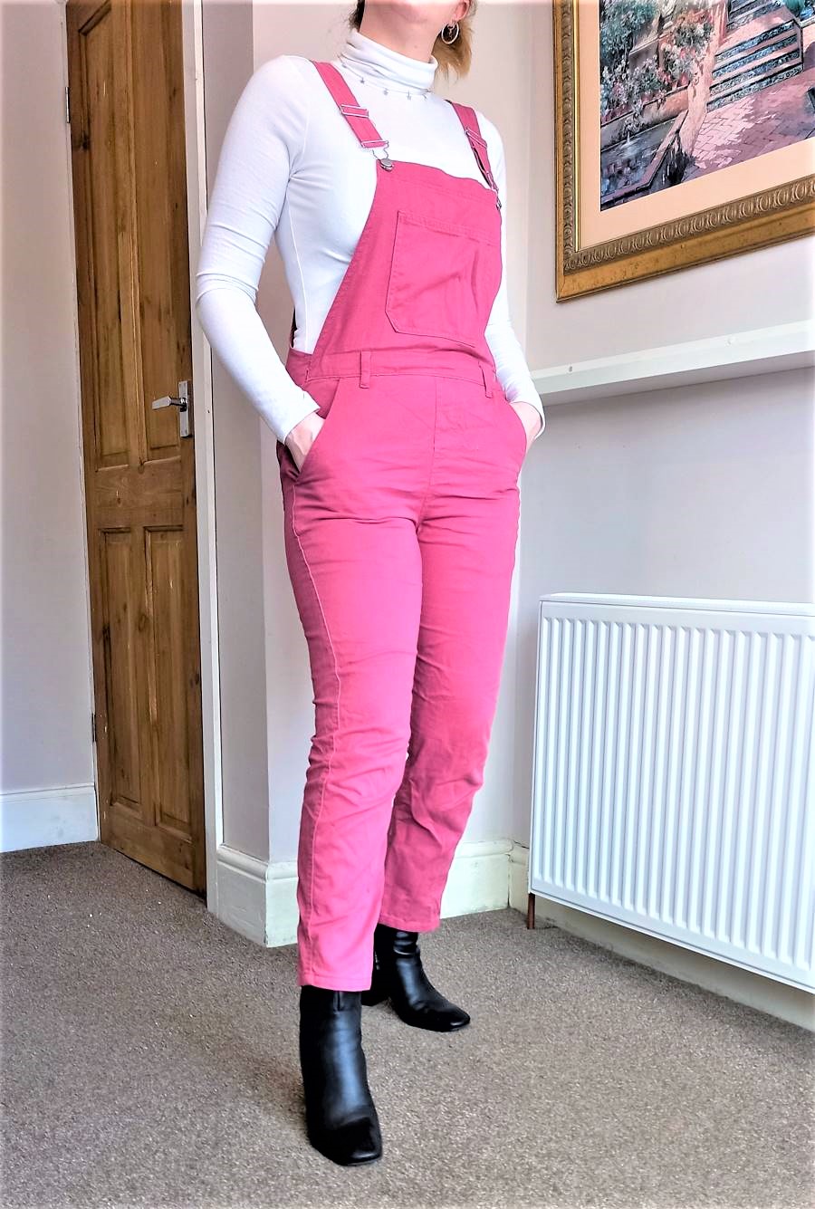 Dungarees and turtleneck