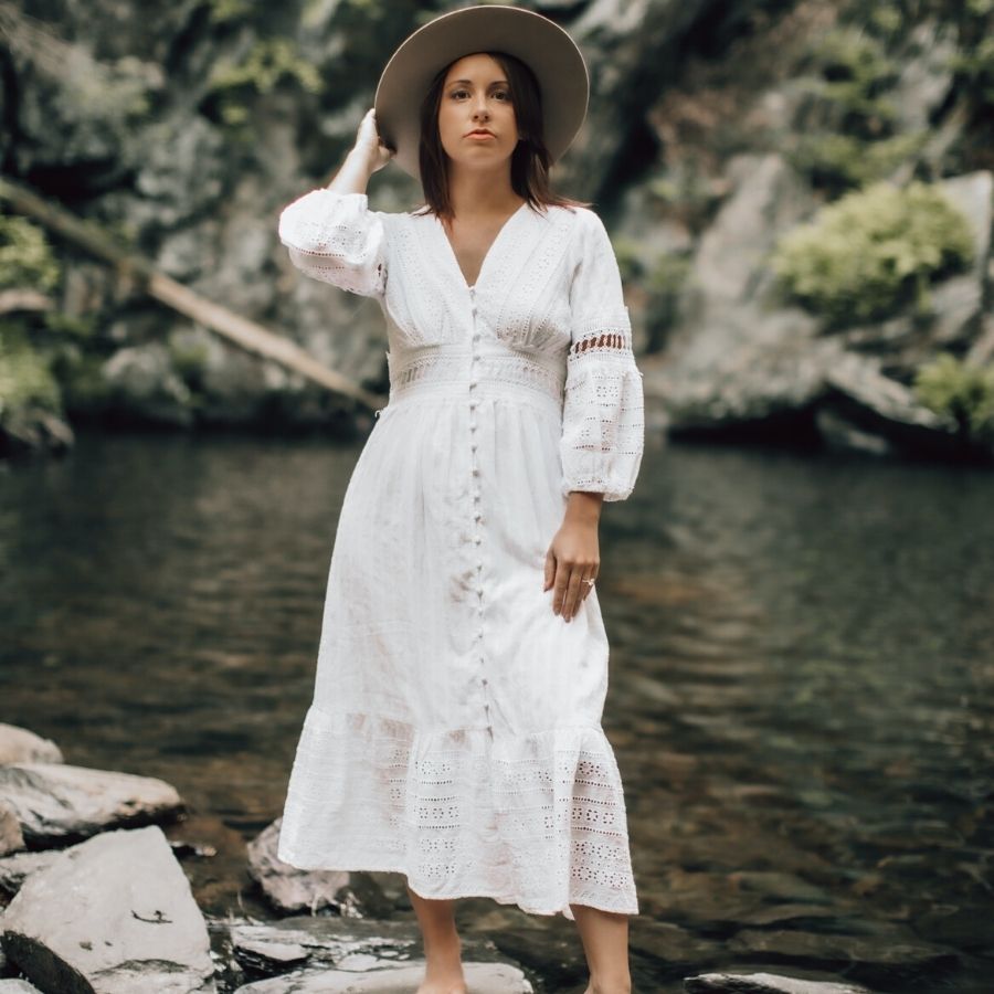 White summer dress with hat
