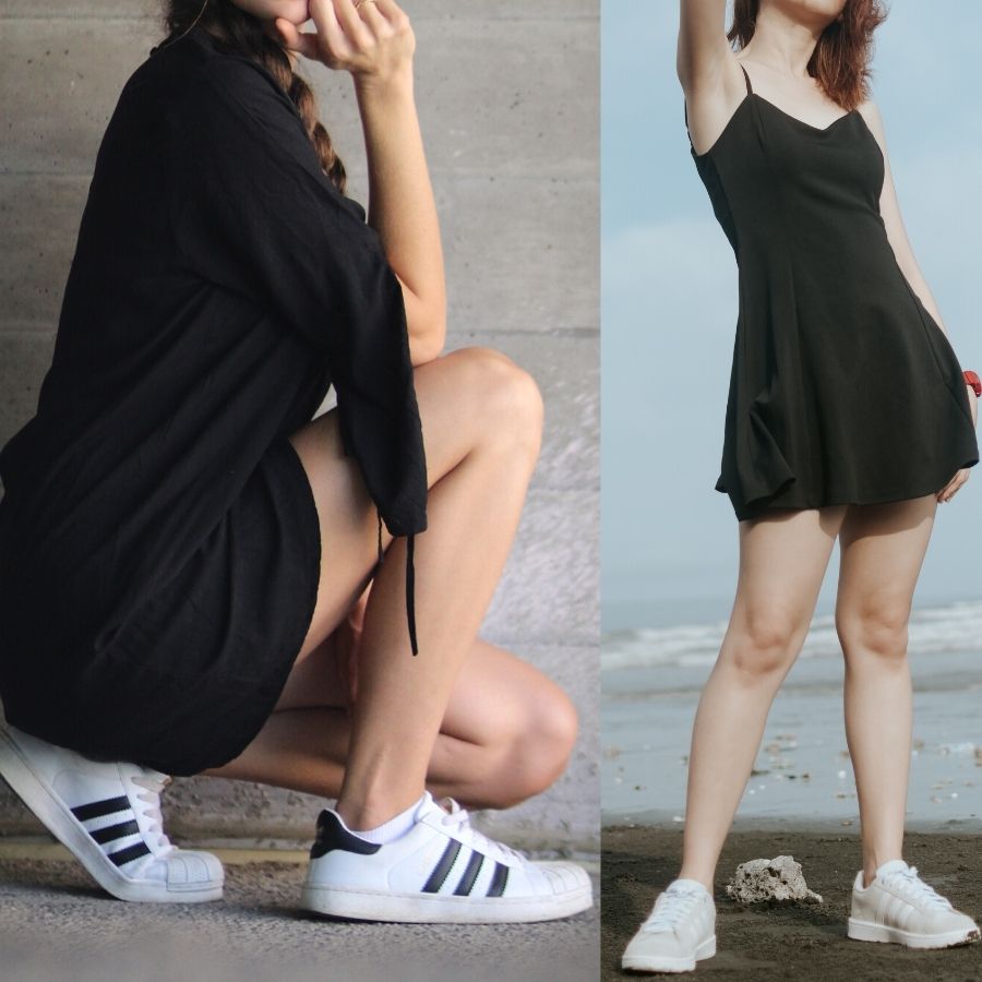 black dress with sneakers