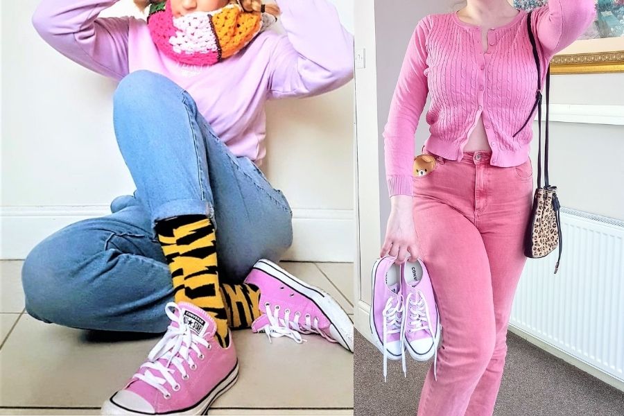 pink converse and jeans