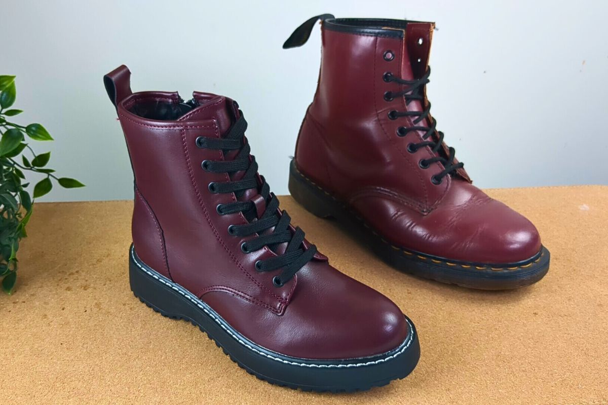 Hawkwell combat boot next to Doc Martens boot
