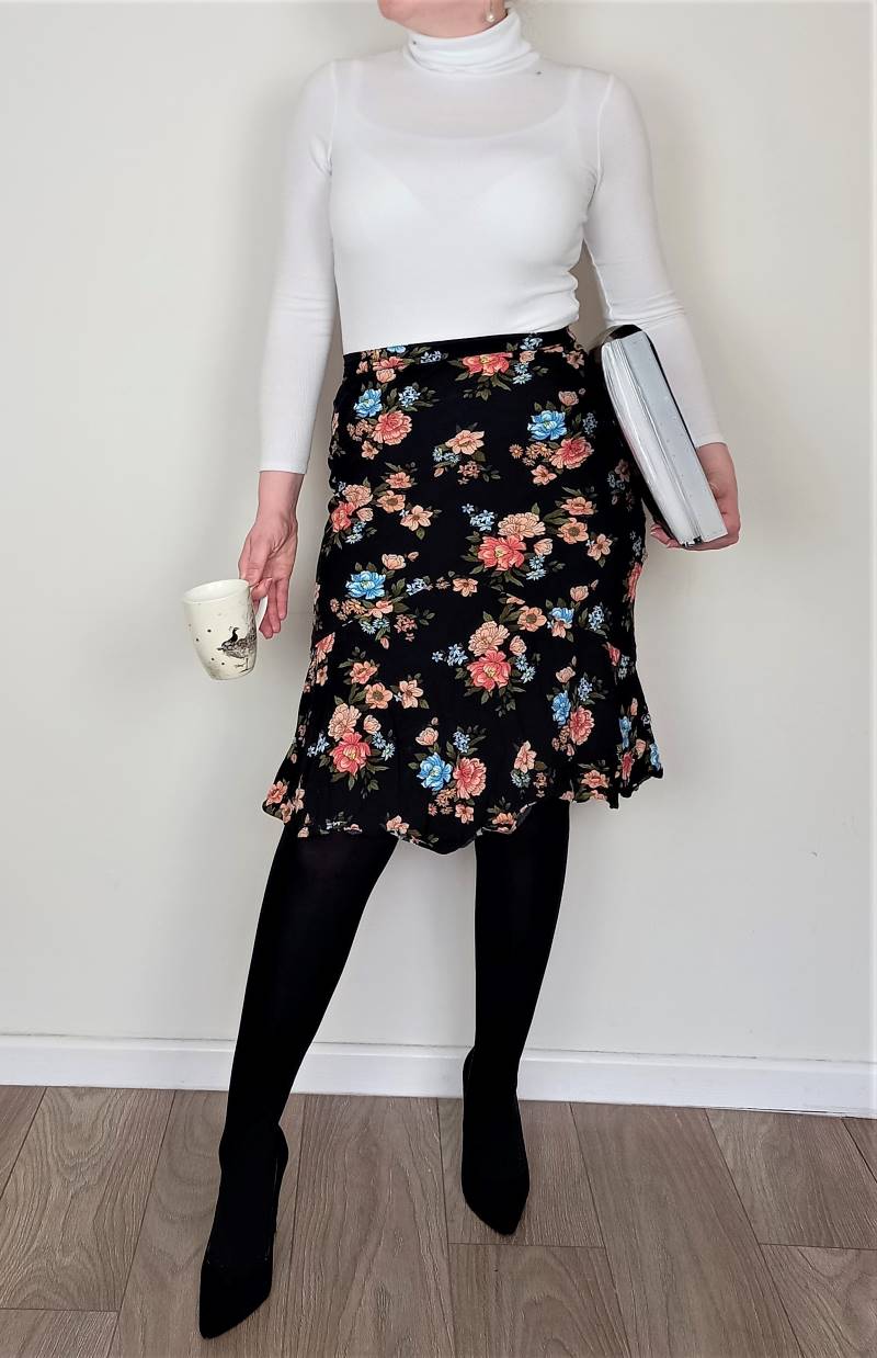 White turtleneck and floral maxi skirt Winter Business Casual Women's
