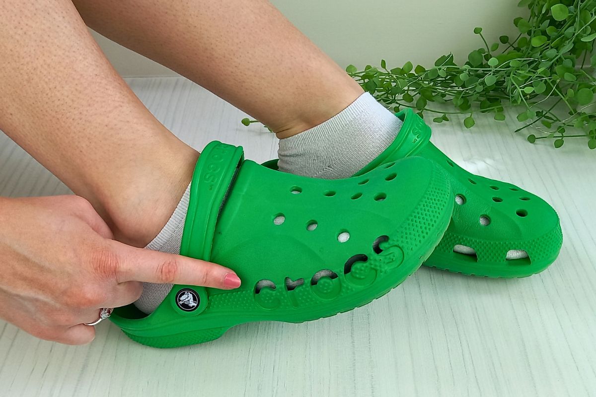 An image of me showing how to wear socks with Crocs