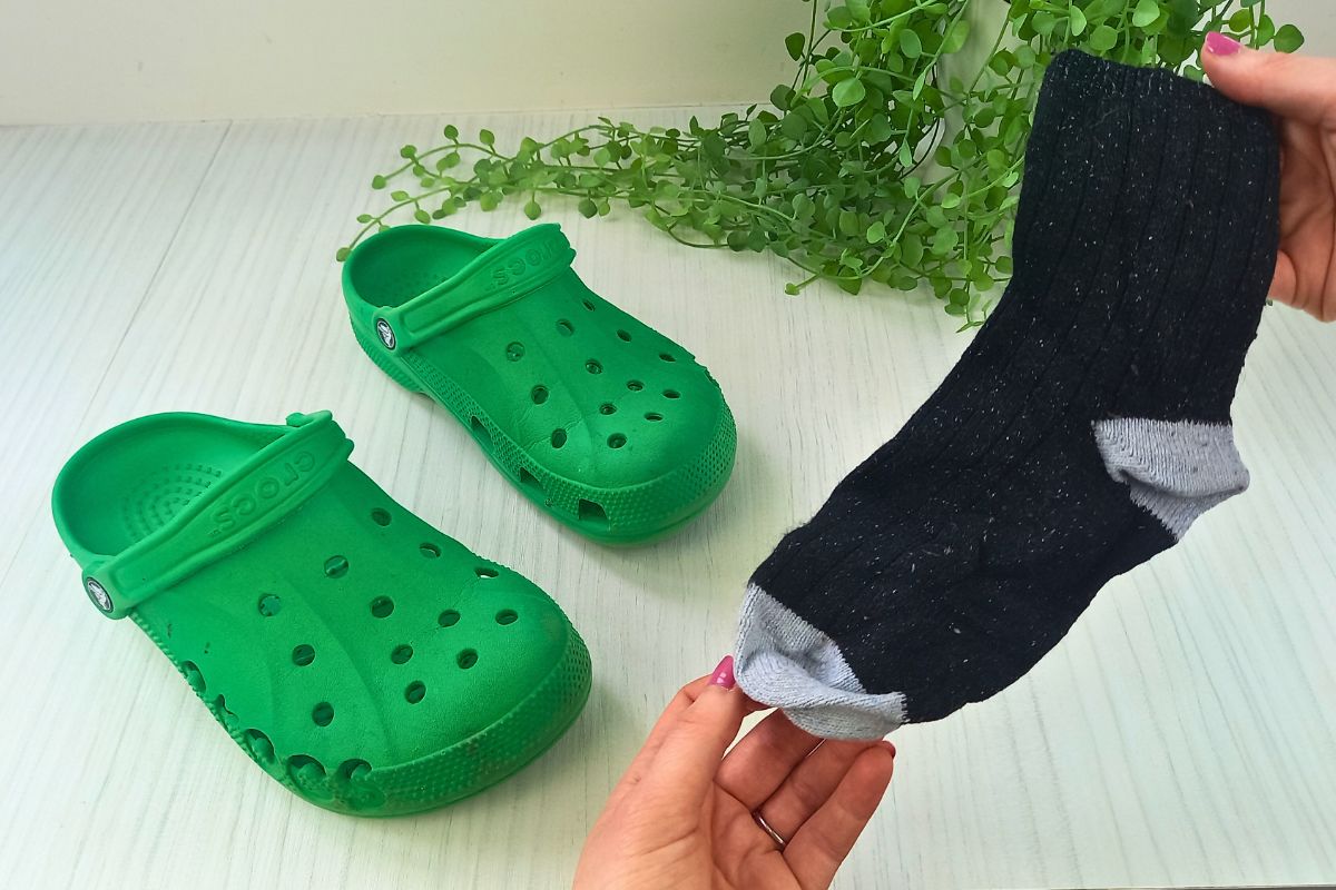 Crocs and wool socks