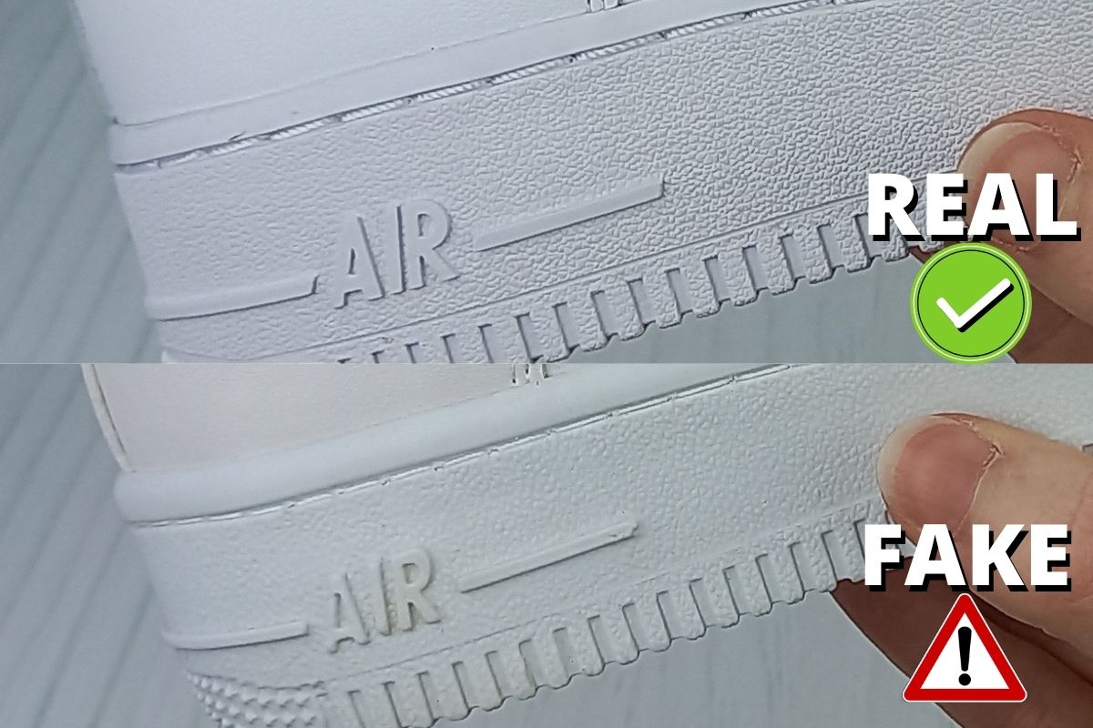 Real vs. fake Air Force 1 stitching